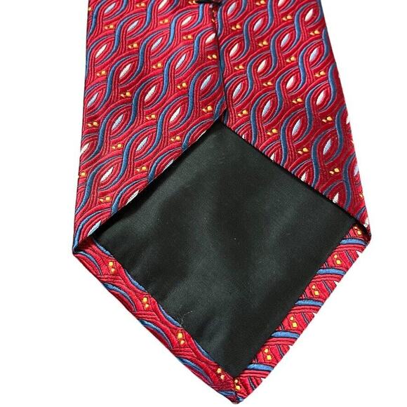 Jos A Bank Red Blue Mens 100% Silk Geometric Italy Mens Neck Tie 58" x 3.75" - Picture 15 of 16